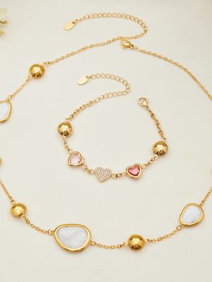 Dopamine Drop-Shaped Resin Stitching Necklace Full Zirconium Heart-Shaped Cut Glass Stone Gorgeous Bracelet Combination