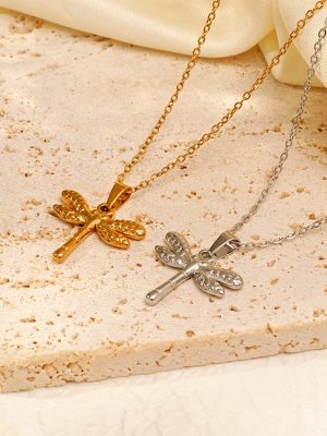 INS Stainless Steel Dragonfly Necklace Women's Versatile Simple 18K Necklace Spring New