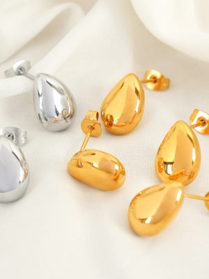 French Retro High-Grade Stud Earrings Stainless Steel Water Drop Earrings Simple and Elegant Earrings Tide