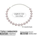color: TXP611-Pink Glass Stone Flower Steel Color Necklace -32+2cm