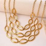 Light Luxury Gold Oval Ring Stitching Necklace Simple Thick Straps Personalized Clavicle Chain