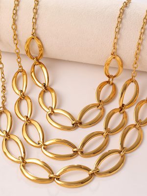 Light Luxury Gold Oval Ring Stitching Necklace Simple Thick Straps Personalized Clavicle Chain