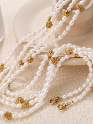 French Style New Baroque Freshwater Pearl Necklace Stainless Steel 18K Gold Plating Elegant Bracelet Set