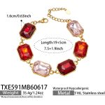 color: TXE591-Red Color Cube Glass Stone Gold Bracelet -19+5cm