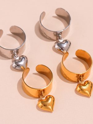 Wide Version Heart-Shaped Open Ring Popular Design Peach Heart Ring Stainless Steel Index Finger Ring Ornament