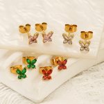 Stainless Steel High-Grade All-Match Personality Earrings Studded with Zircon Women's Simple Butterfly Earrings at Any Time