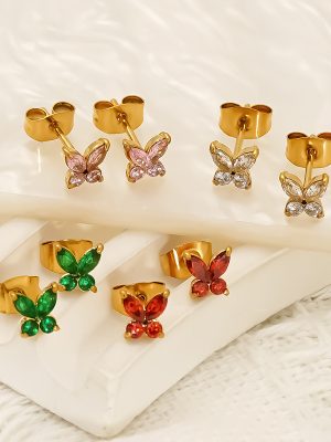 Stainless Steel High-Grade All-Match Personality Earrings Studded with Zircon Women's Simple Butterfly Earrings at Any Time