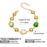 color: TXE619-Green Glass Stone Gold Bracelet -18+5cm