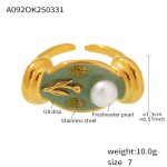 color: A092-Gold Freshwater Pearl Ring / size: US 7