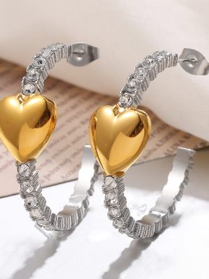 New Small Light Luxury Design Peach Heart Room Gold Ear-Ring Clip Diamond All-Match Exquisite Ear Clip