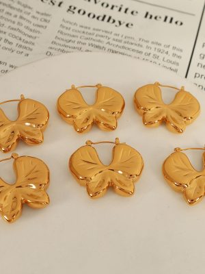 Personality Butterfly Earrings Stainless Steel Petal Texture Earrings Elegant National Fashion Earrings High-Grade Earrings
