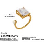 color: A202-Cube Glass Stone Gold Open Ring / size: US 7