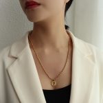 color: P1028-Gold Round Bead Queen Single Layer Necklace 55+5cm