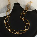 RETRO Geometric Stitching Chain Necklace Women's Bracelet Earrings Jewelry Set Stainless Steel 18K Gold Accessories Personality All-Match