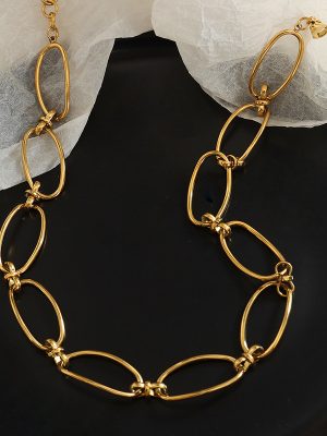 RETRO Geometric Stitching Chain Necklace Women's Bracelet Earrings Jewelry Set Stainless Steel 18K Gold Accessories Personality All-Match