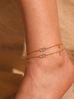 Stainless Steel Zircon Japanese Inlaid Craft Anklet Simple Ankle Chain 18K Gold Plating Accessories