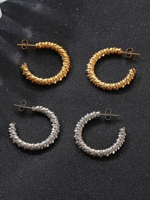 Stainless Steel C- Shaped Earrings Ins Women's 18K Gold Multi-Strand Twisted Ear Studs Earrings