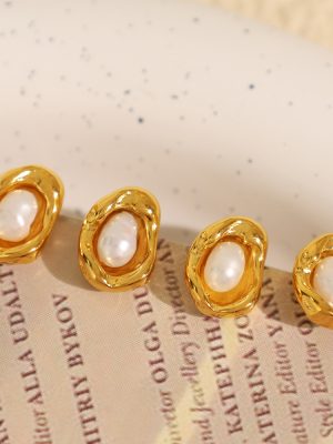 Commuter's All-Matching! Irregular Metal Pearl Stud Earrings Women's Simple Elegant Advanced Unique Design Earrings