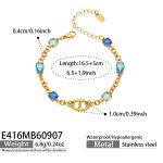 color: E416-Blue Zircon Gold Box Link Bracelet -16.5+5cm