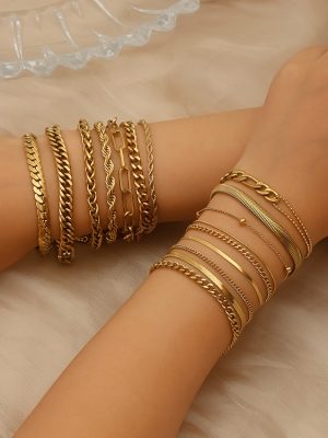 Women's Stainless Steel Bracelet 18K Gold Plating Cuban Link Chain Light Luxury All-Match Choker