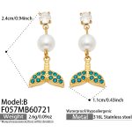 color: F057-B Style Blue Color Zircon Fish Tail Gold Earrings