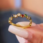 INS Color Zircon Ring Stainless Steel 18K Gold Open Ring All-Match Color Retaining Bracelet for Women