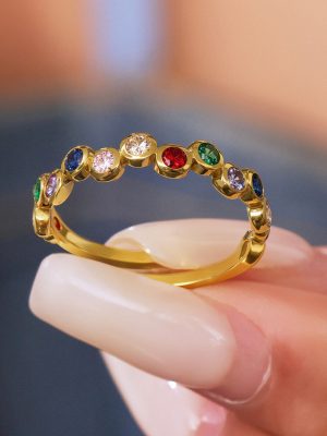 INS Color Zircon Ring Stainless Steel 18K Gold Open Ring All-Match Color Retaining Bracelet for Women