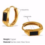 color: EH1063BKG Black Stone Gold Small Hoop Earrings