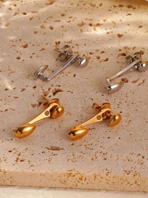 Beanie Stainless Steel Earrings Women's 18K Gold Plating Removable Minimalistic Water Drops Earrings