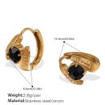 color: EH1072BKG Black Round Zircon Gold Small Hoop Earrings