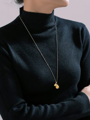 Chic Water Drop Pendant Necklace Women's New Simple and Versatile Stainless Steel Gold-Plated Sweater Chain Jewelry