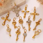 Gold Diamond Inlaid Key Cross Pendant Multi-Style Unique Pendant DIY Ornament Accessories