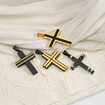 Men's Simple Personality Stainless Steel Black Gold Cross Pendant Metal Chain New Necklace