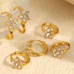 Simple and Compact Inlaid Zircon Flower Earrings Stainless Steel 18K Gold Plating Sweet Fresh Ear Ring Women