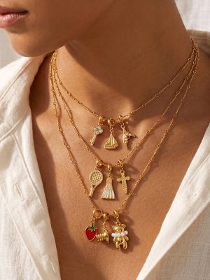 Personalized Multi-Layer Twin Clavicle Chain Stainless Steel Bear Racket DIY Multi-Shape Pendant Neck Accessories