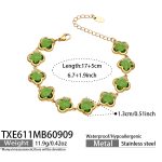 color: TXE611-Green Glass Stone Flower Gold Bracelet -17+5cm