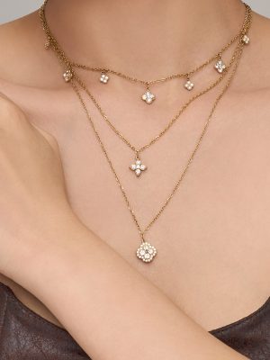 High-Grade Diamond Four-Leaf Clover Twin 18K Gold-Plated Stainless Steel Women's Non-Fading Necklace Ornament