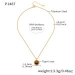color: P1487-Gold Tiger Eye Necklace -50+5cm