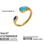 color: A167-Blue Color Enamel Gold Open Ring / size: US 7