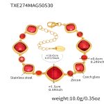 color: TXE274-Gold Red Glass Stone Bracelet 16+5cm