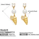 color: F057-K Style White Zircon Screw Conch Gold Earrings