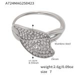 color: A724-Steel Color 5A Zircon Leaf Open Ring / size: US 7
