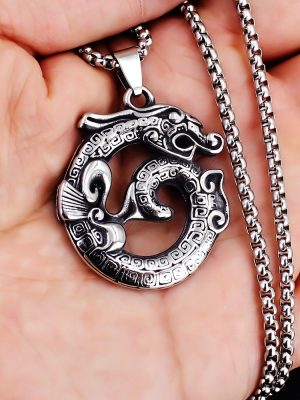 2026 New Personalized Stainless Steel Pendant Retro Flying Dragon Moon Men's Necklace