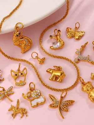Exquisite Small Animal Series Pendant Stainless Steel Rhinestone-Encrusted Zircon Elephant Butterfly DIY Ornament Accessories