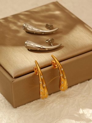 Drop-Shaped Inlaid with Diamond Stainless Steel Studs Simple Temperament Plated 18K Earrings