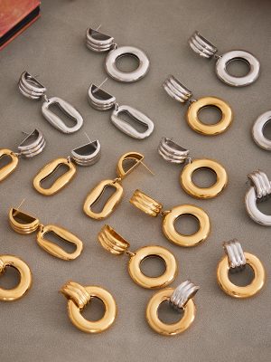 Electric Two-Color Hollow Geometric Earrings Combination Simple and Environmentally Friendly Stainless Steel Earrings Earrings