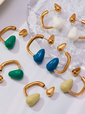 Minimalist Multicolor Colored Enamel Glaze Water Drop Earrings 18K Gold Plating Dripping Oil Personality All-Match Stainless Steel Earrings