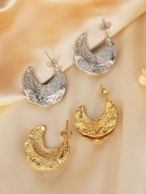 Geometric Three-Dimensional C- Shaped Casting Stainless Steel Studs Female Simple Personality Elegant Earrings Jewelry
