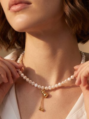 Freshwater Pearl Calabash Pendent Necklace Stainless Steel Gold-Plated Elegant High-Grade Luxury Clavicle Chain for Women