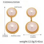 color: F209-Gold Shell Pearl Pendant Earrings